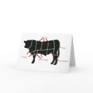 postcard - This is how a butchering chart diagram should look, if you ask us! Forget sirloin, chuck, brisket or flank - try tasty, yummy, delicious, scrumptious and mmmm! Good instead! Simple silhouette image of a black angus steer, with divider lines and labels for the butcher, chef, bbq king, or bigtime beef eater!