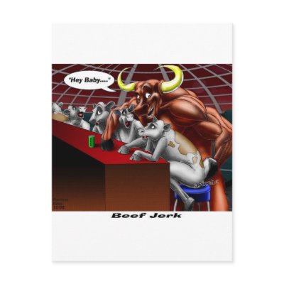 Beef Jerky Origins Funny Cow & Bull Cartoon Gifts Post Card by beardiethor123