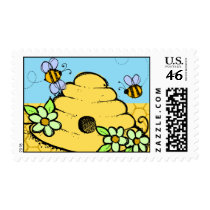 Beehive and Bees Postage Stamps