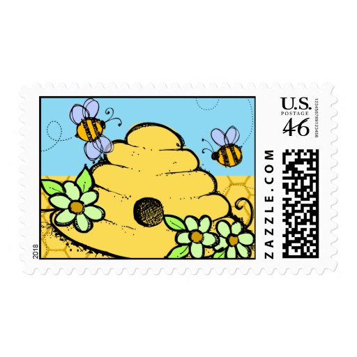 Beehive and Bees Postage Stamps