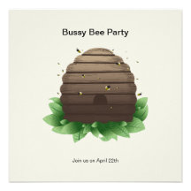 beehive and bess on green leaf invites
