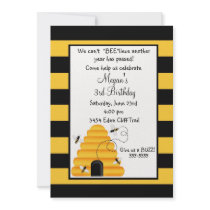 Beehive Bumble bee Birthday Invitations