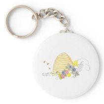 Beehive of Coiled Straw and Flowers Key Chains