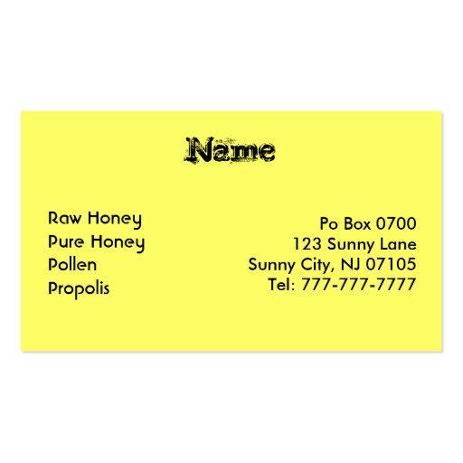 Beekeeper business cards (back side)