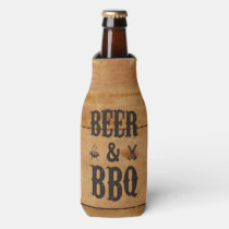 bbq, beer, funny, barbecue, cool, wood, grilling, holiday, bacon, rustic, summer, cooking, meat, gatherings, grilled, grill master, bbq king, bottle cooler, [[missing key: type_visualpromotions_canbottlecoole]] com design gráfico personalizado