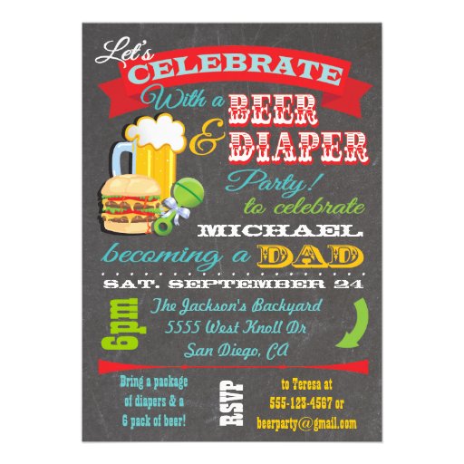 Beer and Diaper Baby Shower for Dad to be Custom Invitation (front side)