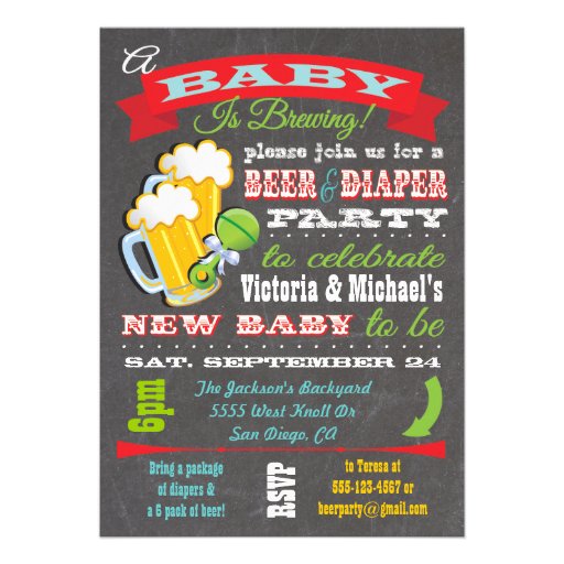 Beer and Diaper Baby Shower Invitations (front side)
