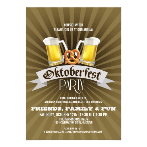 Beer and Pretzels Oktoberfest Party Invitations (front side)