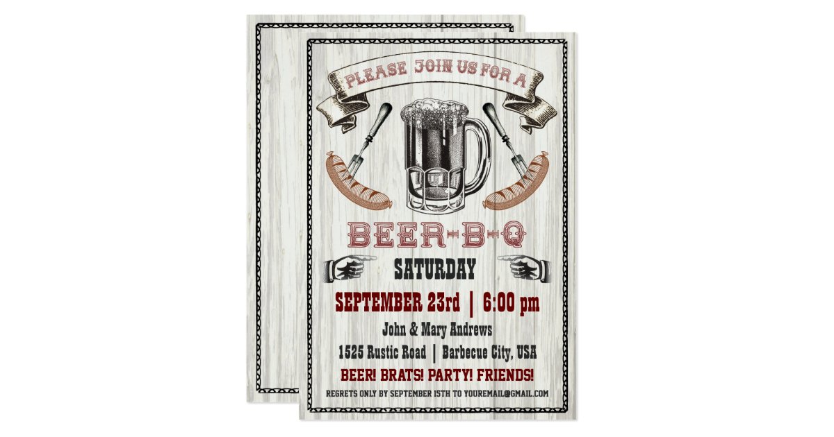 BeerBQ Party Invitation on Wood Zazzle