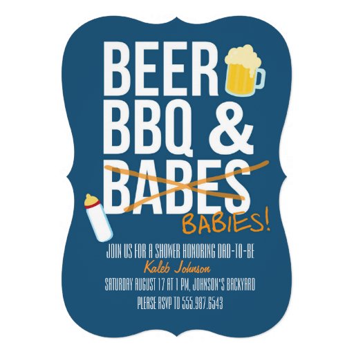 Beer, BBQ & Babes Babies Dad's Baby Shower Invite Custom Announcements (front side)