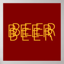 BEER Double Vision - Maroon Red and Gold Poster