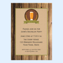 Beer Glass, Wood Look Bachelor Party invitations