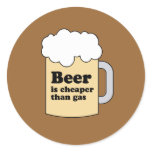 BEER IS CHEAPER THAN GAS ROUND STICKER