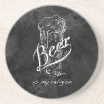 Beer is my religion on black watercolor base. coasters