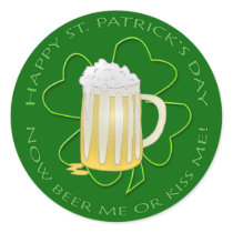Beer me or kiss me round sticker