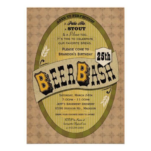 Beer Party or Beer Bash Invitation (front side)