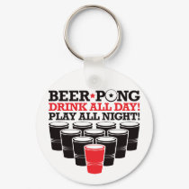 Beer Pong Drink All Day Play All Night - Red keychains
