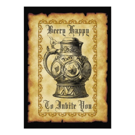 Beery Happy Beer Party Antique Medieval Vintage Invite (front side)