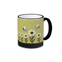 Bees And White Floral Mugs-(Green)