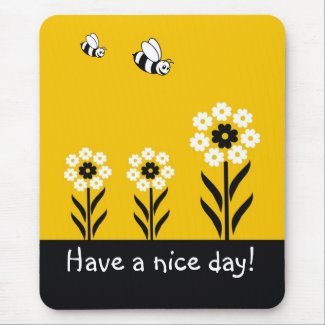 Bees And White Flowers on Mousepads (Yellow ) mousepad