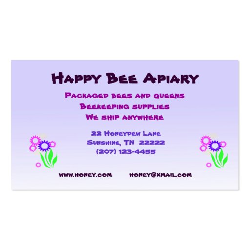 Bees for Sale Business Cards (back side)