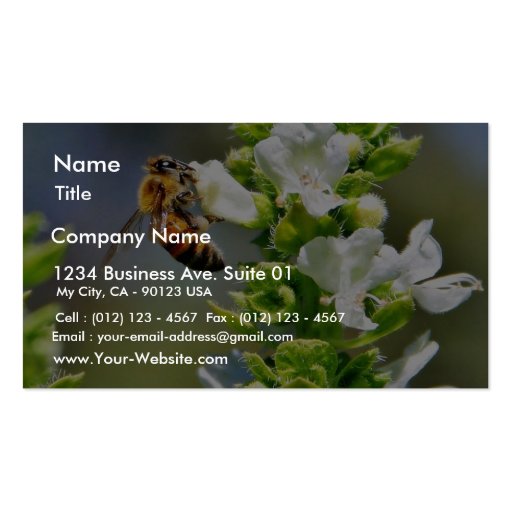 Bees Pollenating Basil Business Card Templates (front side)