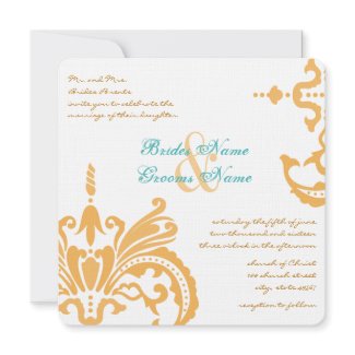 Beeswax and Blue Curacao Floral Damask Invitations invitation