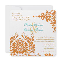 Beeswax and Blue Curacao Floral Damask Invitations
