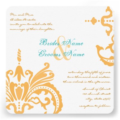 Beeswax and Blue Curacao Floral Damask Invitations