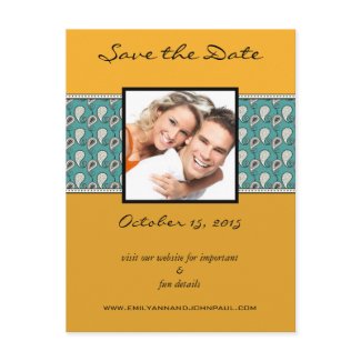 Beeswax & Aqua Paisley Save The Date Your Photos postcard
