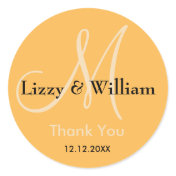 Beeswax Yellow Thank You Wedding Monogram Sticker