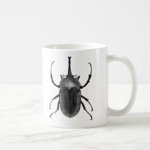 Beetle Design Black & White Art Line Drawing Coffee Mugs