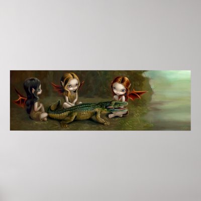 Befriending an Alligator fairy Art Print by strangeling