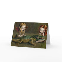 "Befriending an Alligator" Greeting Card by strangeling "Befriending an Alligator" Greeting Card