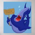 Begging Blue Shark Cartoon Poster Print