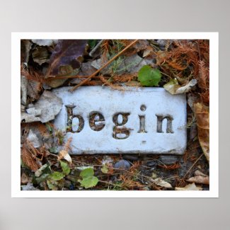 "Begin" Autum Path Stepping Stone Photography Poster