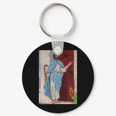 "BEHOLD, I STAND AT THE DOOR AND KNOCK" keychain by JoAnnHayden