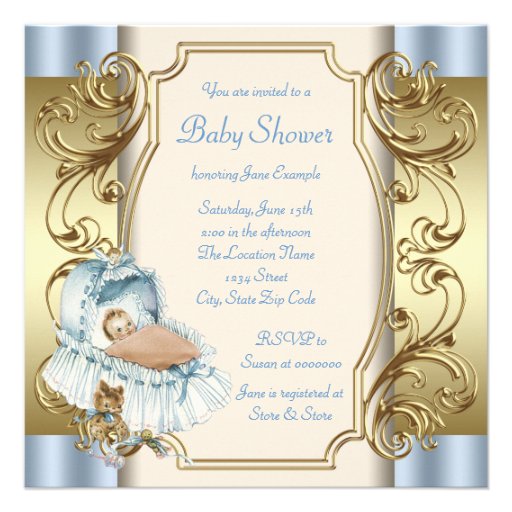Beige and Blue Vintage Baby Boy Shower Personalized Invite