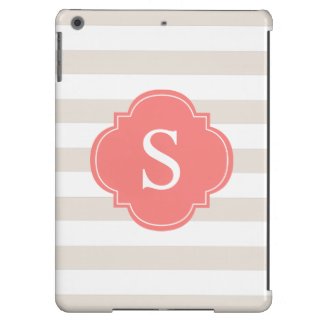 Beige and Coral Stripes Monogram iPad Air Cases