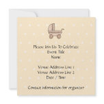 Beige Baby Pram. On spotty background. Personalized Announcements