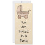 Beige Baby Pram. On spotty background. Personalized Invitation