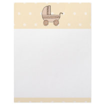 Beige Baby Pram. On spotty background. Personalized Letterhead