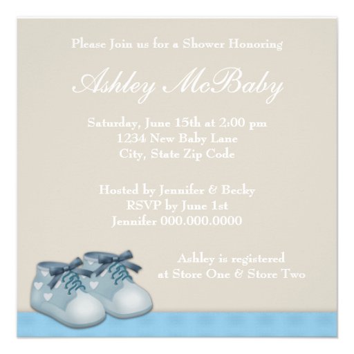 Beige Blue Baby Carriage Boy Shower Personalized Invitations