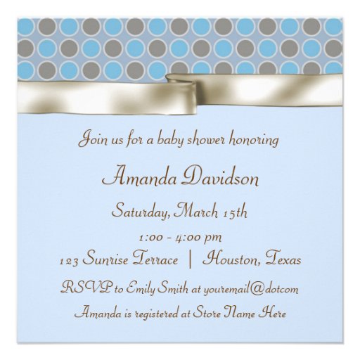 Beige Blue Brown Baby Boy Shower Invitations