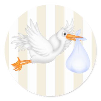 Beige Blue Stork Baby Shower Stickers