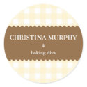 Beige brown white gingham homemade food label seal sticker