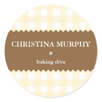 Beige brown white gingham homemade food label seal stickers