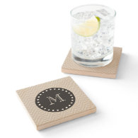 Beige Chevron Pattern | Black Monogram Stone Beverage Coaster