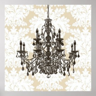 Wood Wall  on Beige Damask Chandelier Wall Art Print By Corporatecentral Browse