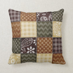 Beige, Dark Brown, and Olive Green Quilt look Throw Pillow